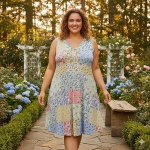 NWT Papillon dress patchwork dress XXL‎ Rayon stretchy baby doll petite floral